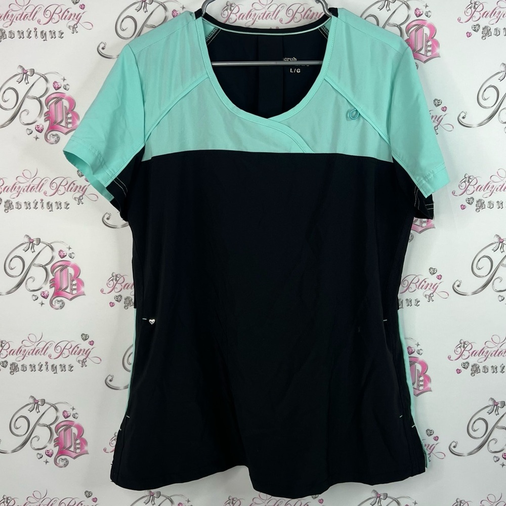 Scrub kulture tshirt tee scrubs top Women's Black and Mint Short Sleeve Top